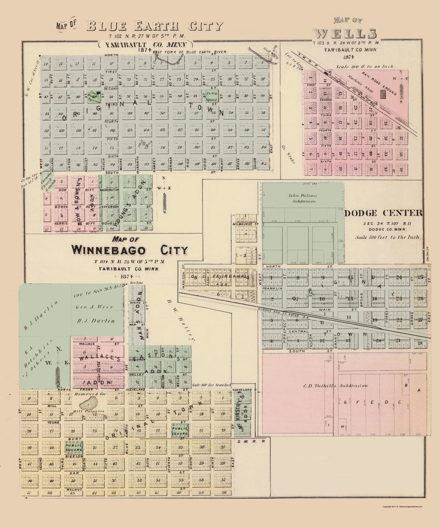 Historic City Map - Blue Earth City Minnesota - Andreas 1874 - 23 x 27.56 - Vintage Wall Art