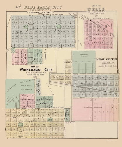 Historic City Map - Blue Earth City Minnesota - Andreas 1874 - 23 x 27.56 - Vintage Wall Art