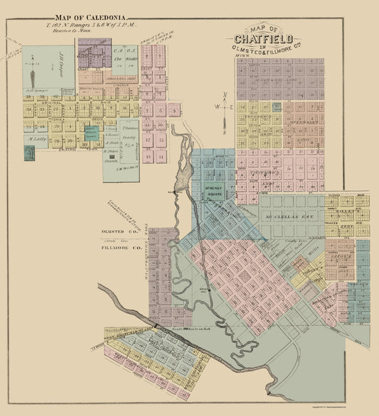 Historic City Map - Chatfield Caledonia Minnesota - Andreas 1874 - 23 x 25.27 - Vintage Wall Art