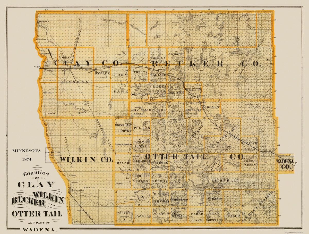 Historic County Map - Clay County Minnesota - Andreas 1874 - Vintage W ...