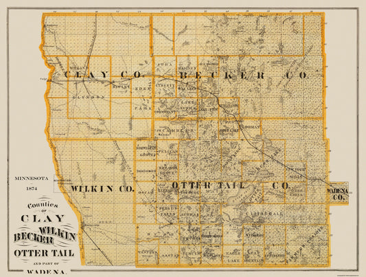 Historic County Map - Clay County Minnesota - Andreas 1874 - 30.38 x 23 - Vintage Wall Art