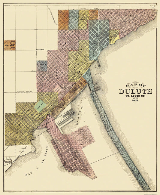 Historic City Map - Duluth Minnesota - Andreas 1874 - 23 x 27.94 - Vintage Wall Art