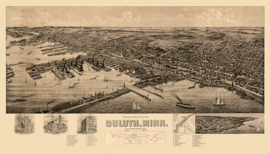 Historic Panoramic View - Duluth Minnesota - 1893 - 40.40 x 23 - Vintage Wall Art