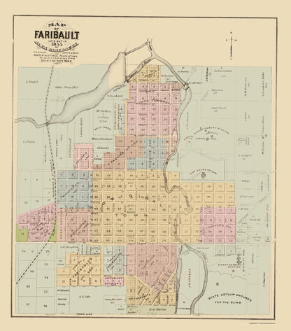 Historic City Map - Faribault Minnesota - Andreas 1874 - 23 x 26.17 - Vintage Wall Art