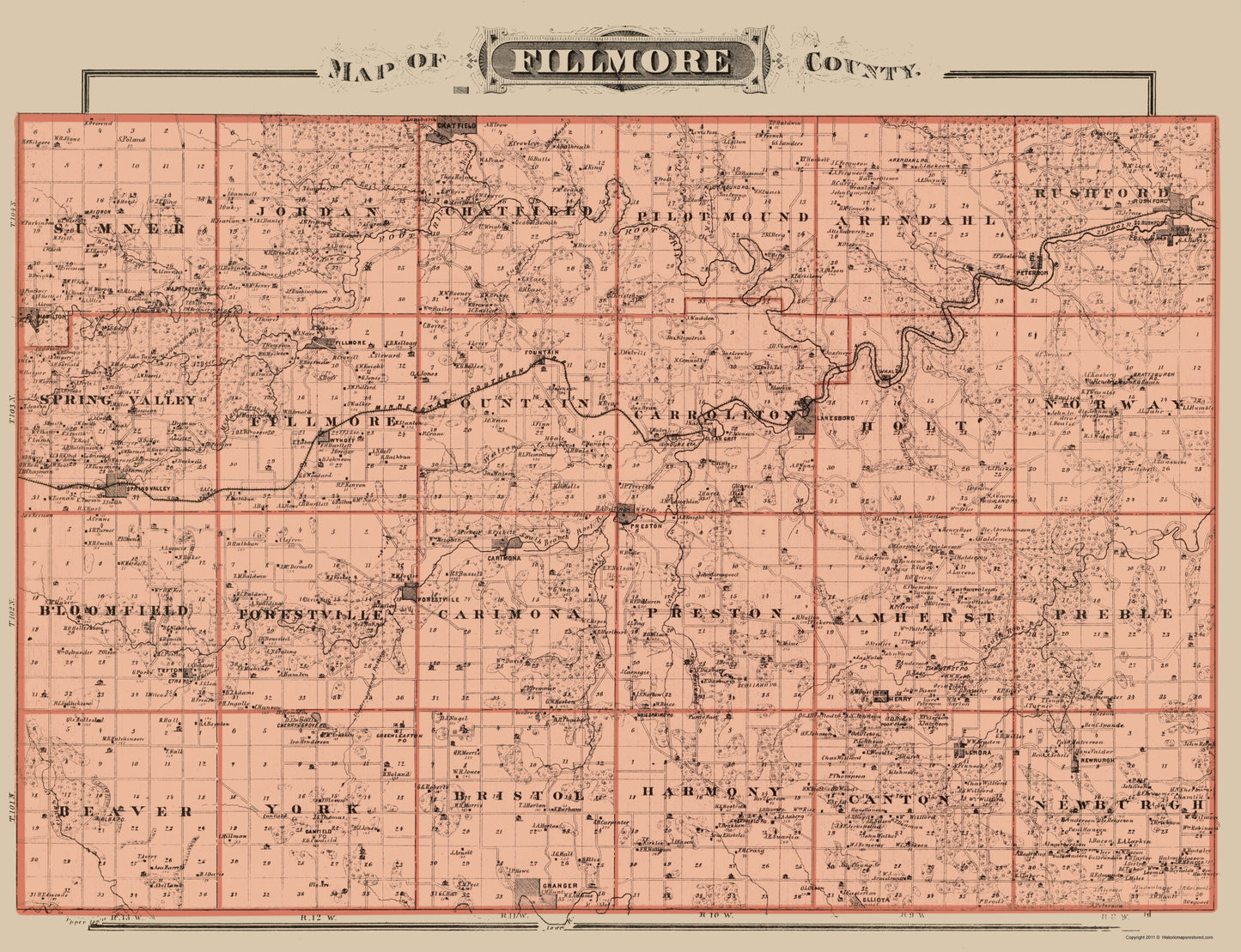 Historic County Map - Filmore County Minnesota - Andreas 1874 - 23 x 29.97 - Vintage Wall Art