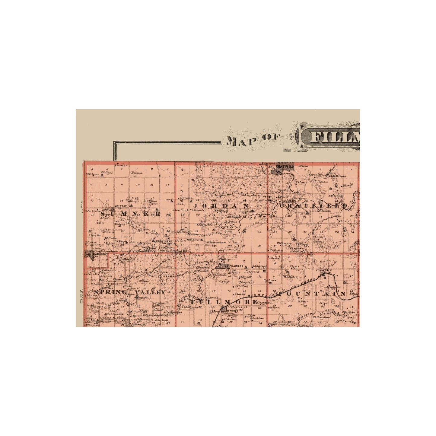 Historic County Map - Filmore County Minnesota - Andreas 1874 - 23 x 29.97 - Vintage Wall Art