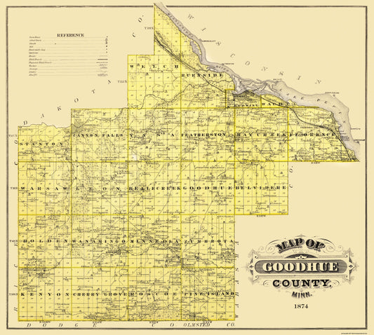 Historic County Map - Goodhue County Minnesota - Andreas 1874 - 25.63 x 23 - Vintage Wall Art