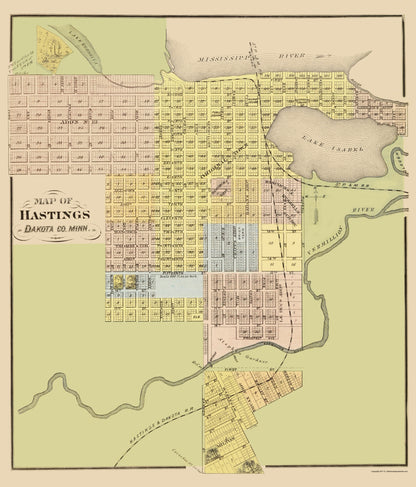 Historic City Map - Hastings Minnesota - Andreas 1874 - 23 x 26.92 - Vintage Wall Art