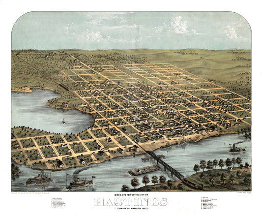 Historic Panoramic View - Hastings Minnesota - Ruger 1867 - 28.07 x 23 - Vintage Wall Art