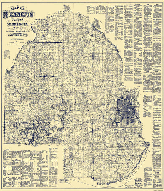 Historic County Map - Hennepin County Minnesota - Warner 1879 - 23 x 26.81 - Vintage Wall Art