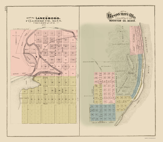 Historic City Map - Lanesboro Brownsville Minnesota - Andreas 1874 - 23 x 26.48 - Vintage Wall Art