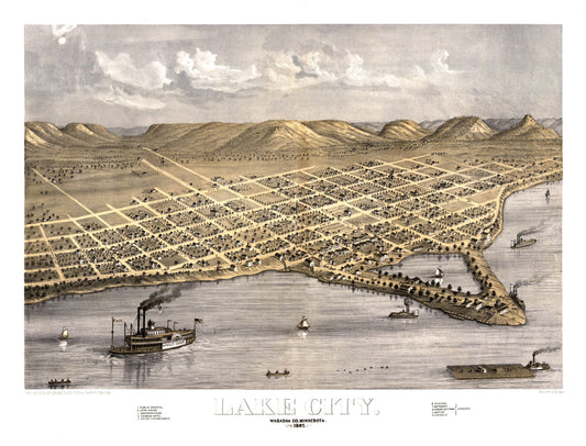 Historic Panoramic View - Lake City Minnesota - Ruger 1867 - 30.19 x 23 - Vintage Wall Art