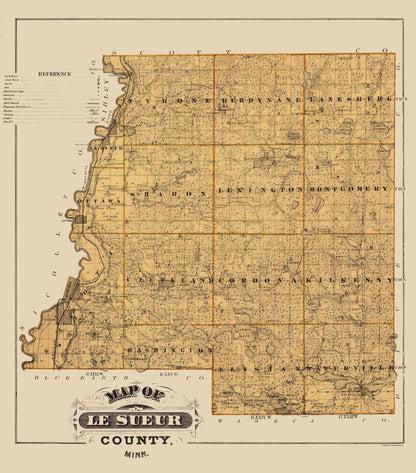 Historic County Map - Le Sueur County Minnesota - Andreas 1874 - 23 x 26.14 - Vintage Wall Art