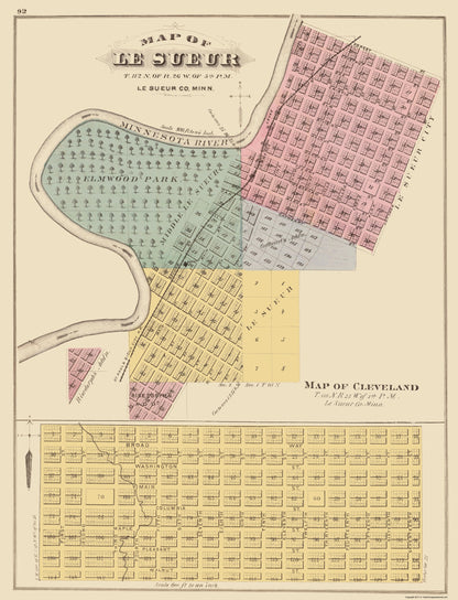 Historic City Map - Le Sueur Cleveland Minnesota - Andreas 1874 - 23 x 30.09 - Vintage Wall Art