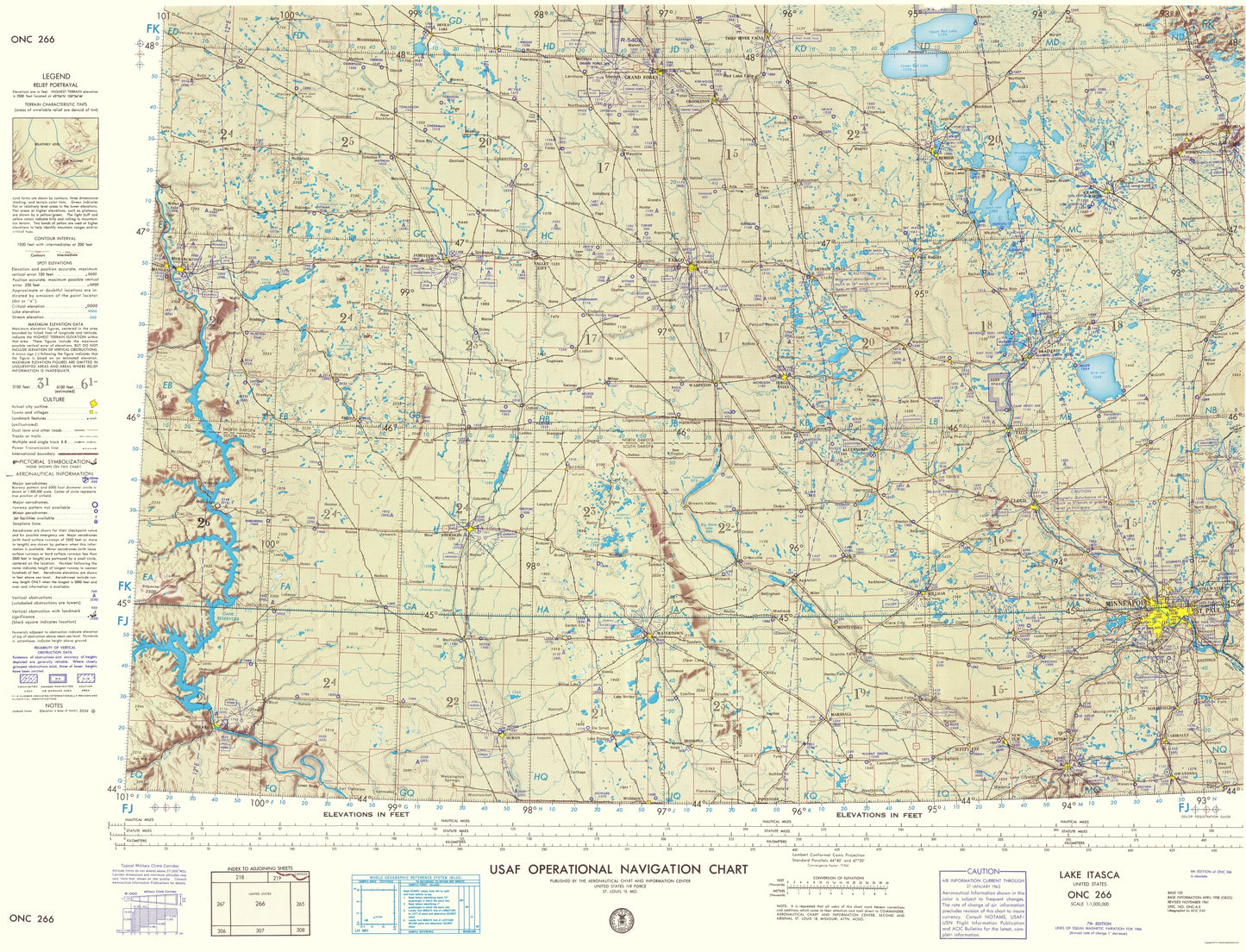 Topographical Map - Lake Itasca North Dakota South Dakota Sheet - USAF 1961 - 23 x 30 - Vintage Wall Art