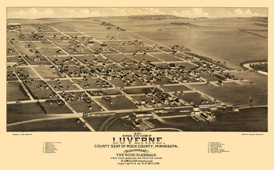 Historic Panoramic View - Luverne Minnesota - Stoner 1883 - 36.97 x 23 - Vintage Wall Art