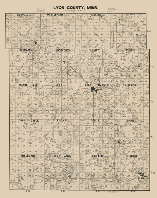 Historic County Map - Lyon County Minnesota - Larson 1884 -  23 x 29.07 - Vintage Wall Art