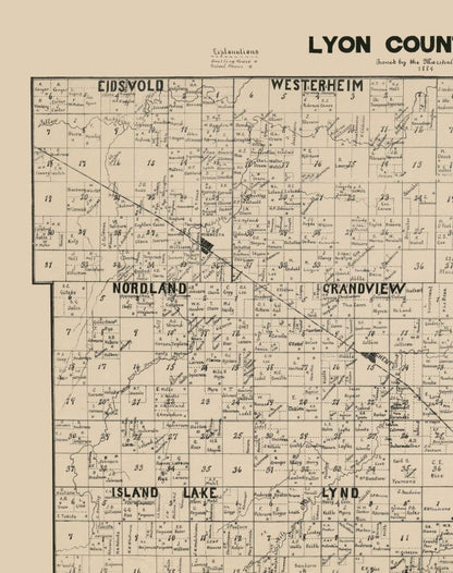 Historic County Map - Lyon County Minnesota - Larson 1884 -  23 x 29.07 - Vintage Wall Art