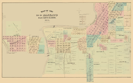 Historic City Map - Mankato Minnesota - Andreas 1874 - 23 x 36.70 - Vintage Wall Art