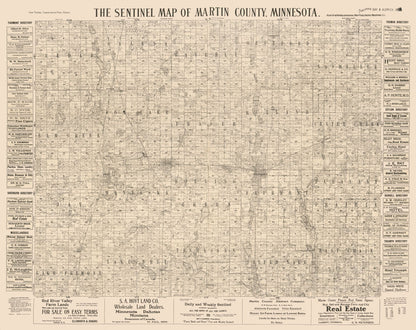 Historic County Map - Martin County Minnesota - Day 1901 - 29.00 x 23 - Vintage Wall Art