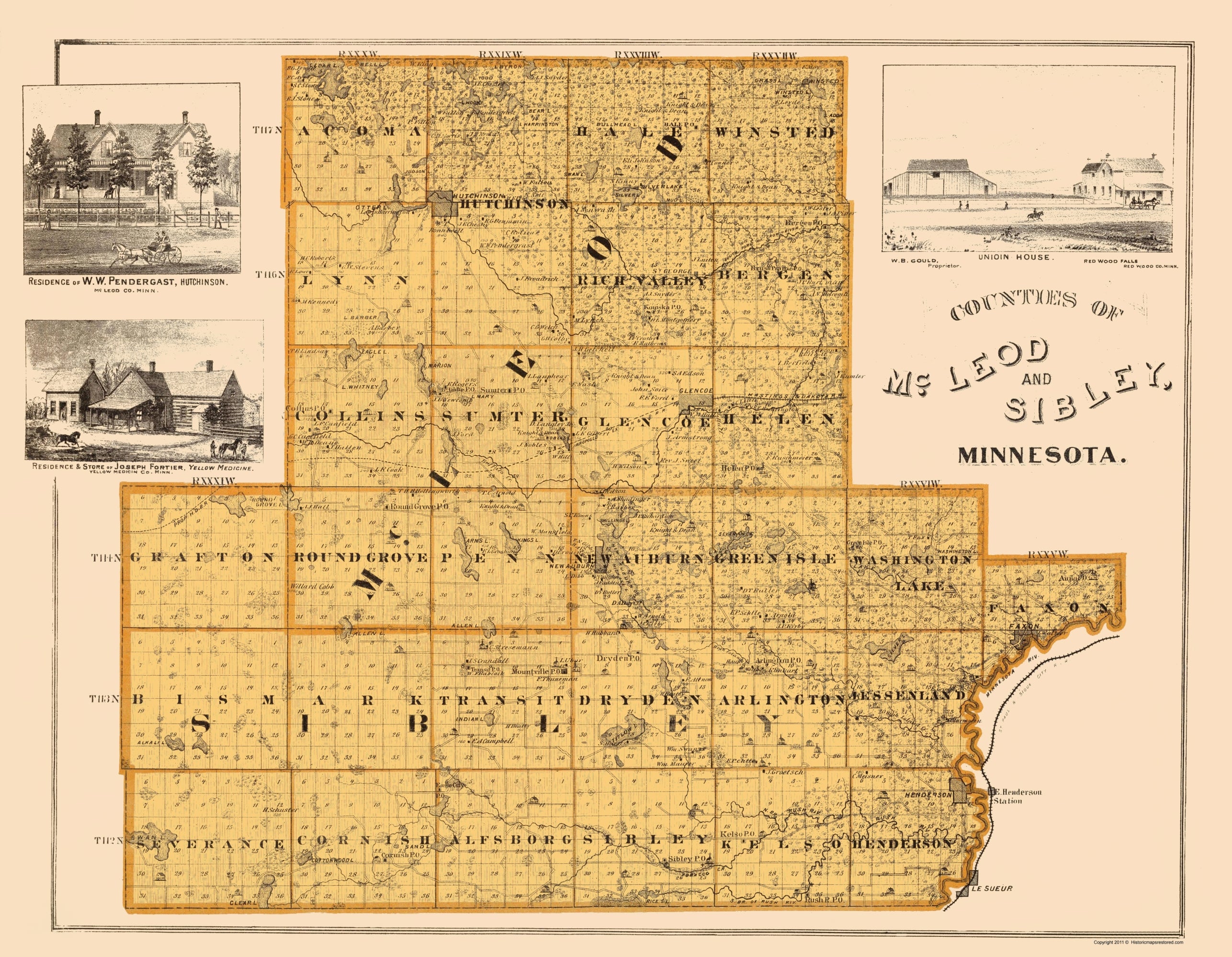 Historic County Map - Mcleod Sibley County Minnesota - Andreas 1874 ...