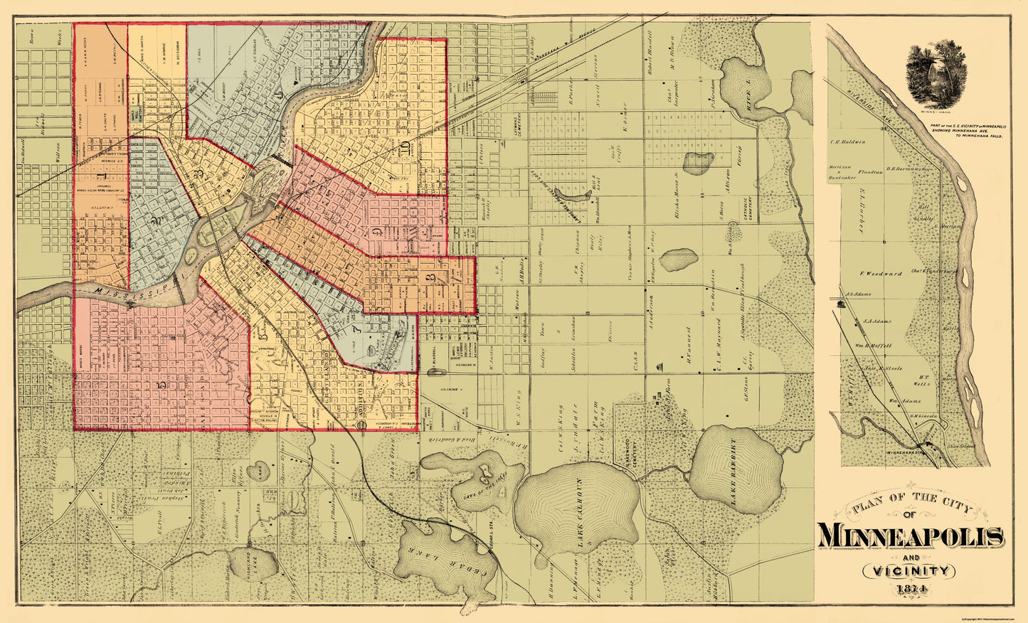 Historic City Map - Minneapolis Minnesota - Andreas 1874 - 37.94 x 23 - Vintage Wall Art