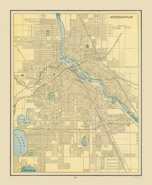 Historic City Map - Minneapolis Minnesota - Cram 1892 - 28.66 x 23 - Vintage Wall Art