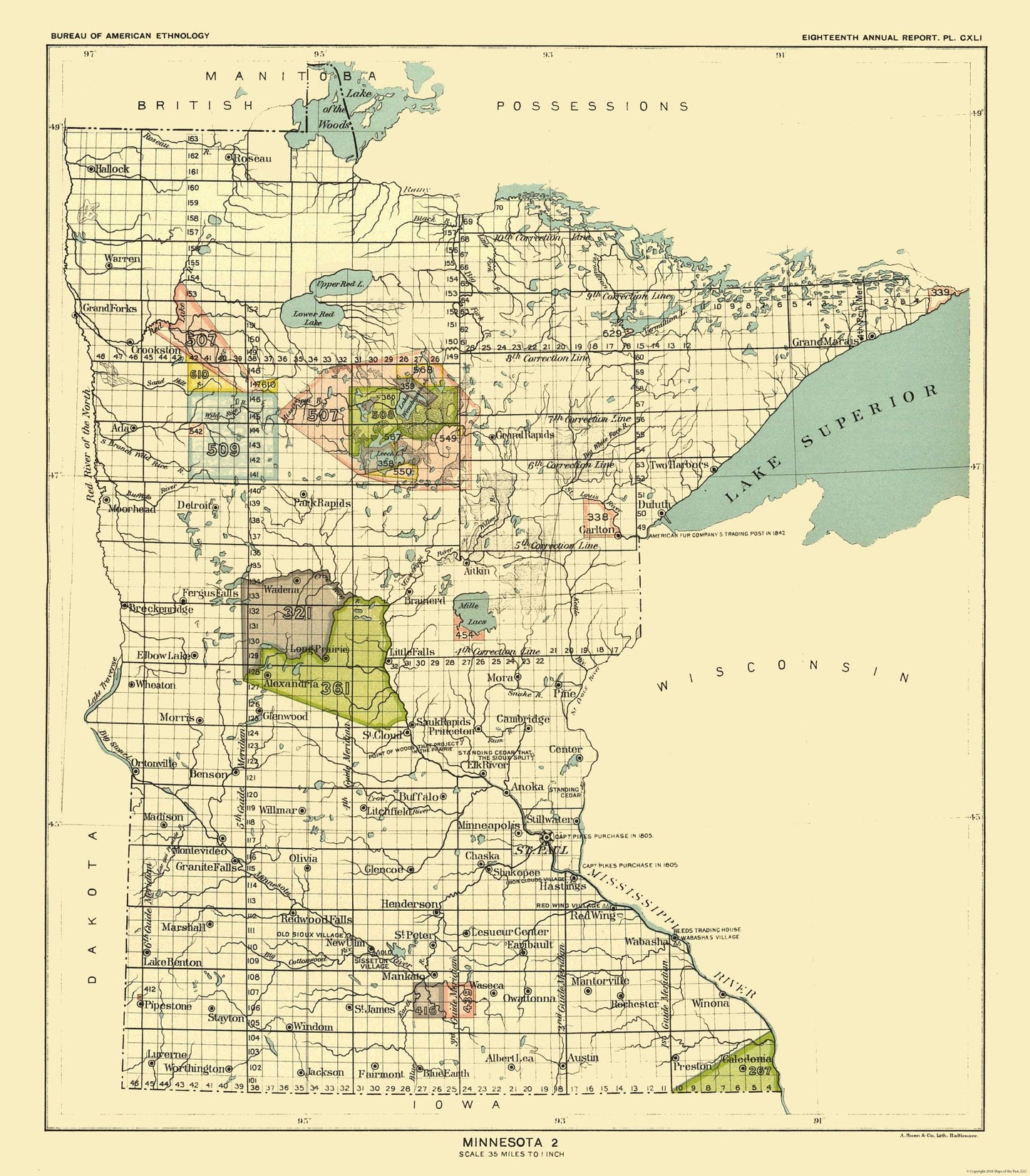 Historic State Map - Minnesota - Hoen 1896 - 23 x 26.26 - Vintage Wall Art