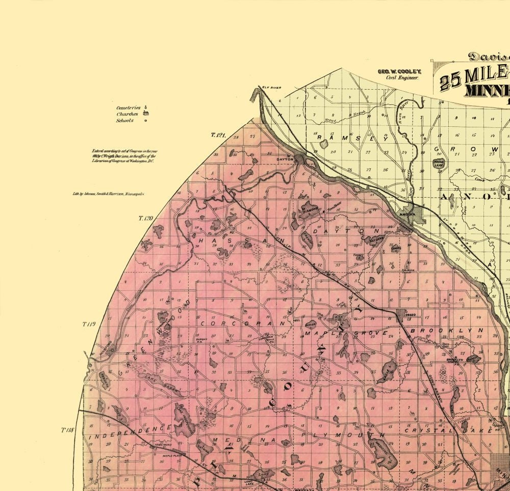 Historic City Map - Minneapolis Minnesota - Cooley 1881 - 23.85 x 23 - Vintage Wall Art