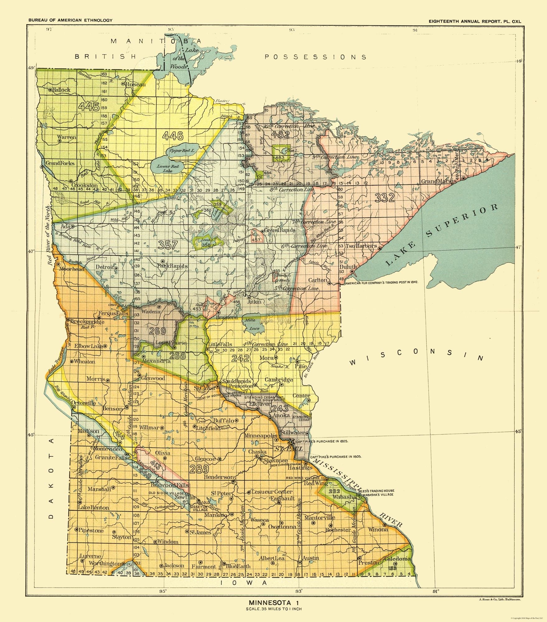 Historic State Map - Minnesota - Hoen 1896 - 23 x 26.15 - Vintage Wall ...