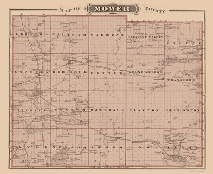 Historic County Map - Mower County Minnesota  - Andreas 1874 - 23 x 28.07 - Vintage Wall Art