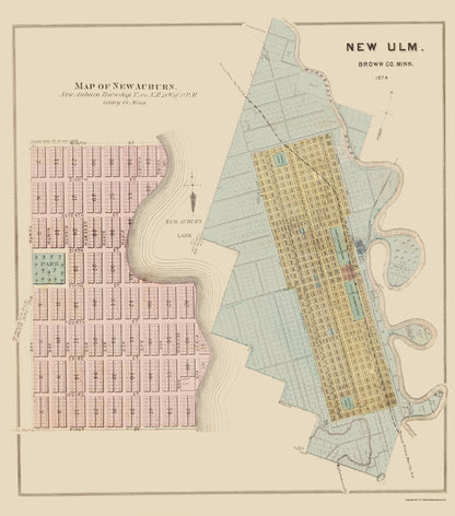 Historic City Map - New Auburn New Ulm Minnesota - Andreas 1874 - 23 x 26.12 - Vintage Wall Art