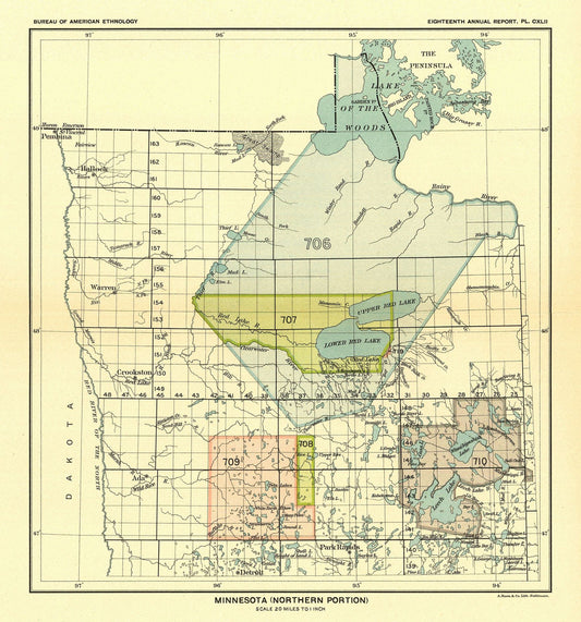 Historic State Map - Minnesota Northern - Hoen 1896 - 23 x 24.65 - Vintage Wall Art