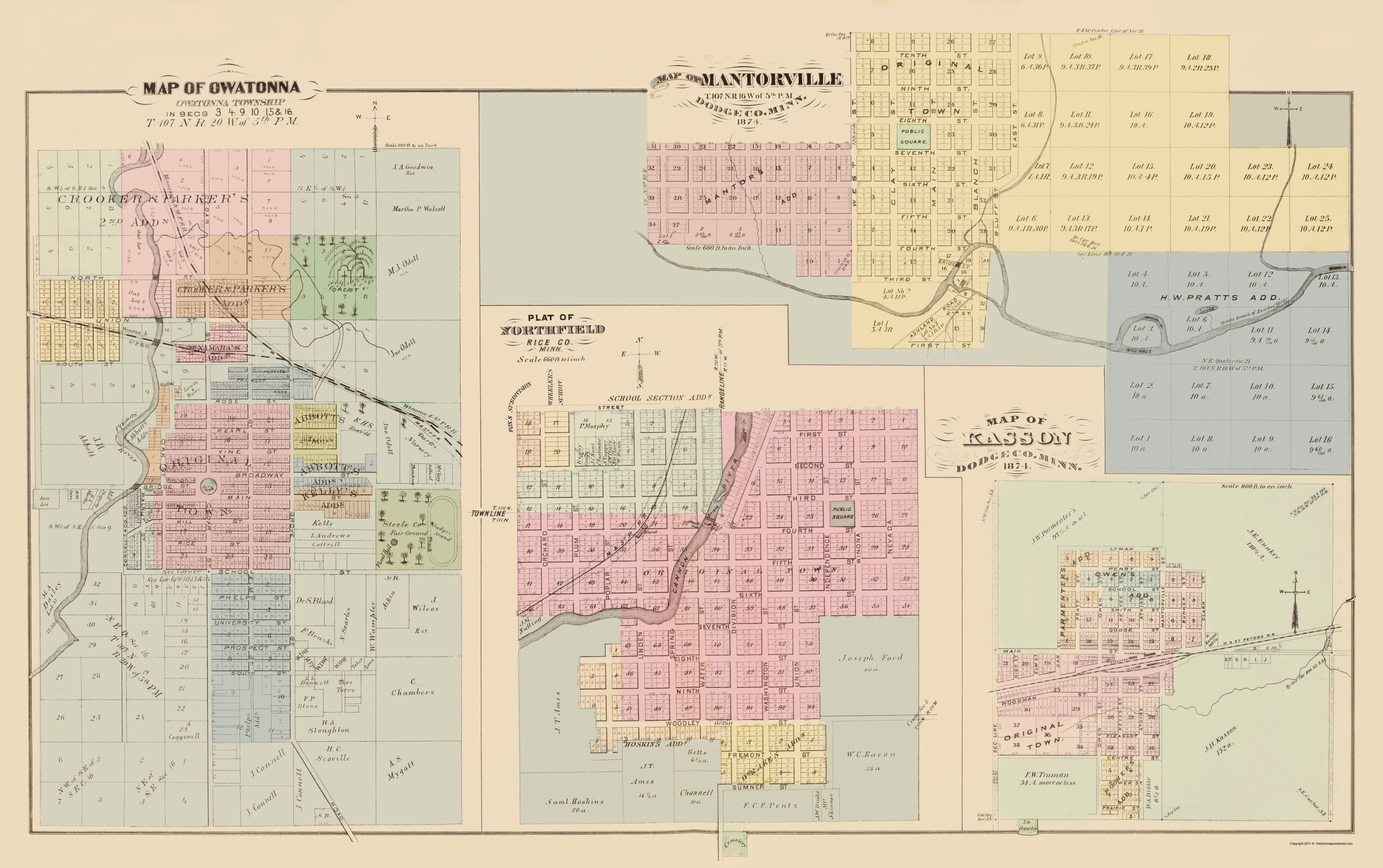 Historic City Map - Owatonna Northfield Mantorville Minnesota - Andrea ...