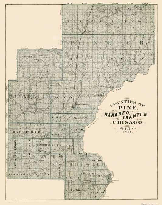 Historic City Map - Pine Kanabec Isanti Minnesota - Andreas 1874 - 23 x 29 - Vintage Wall Art