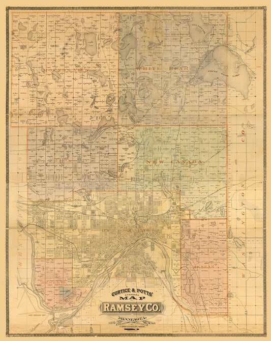 Historic County Map - Ramsey County Minnesota - Potts 1885 - 23 x 28.90 - Vintage Wall Art