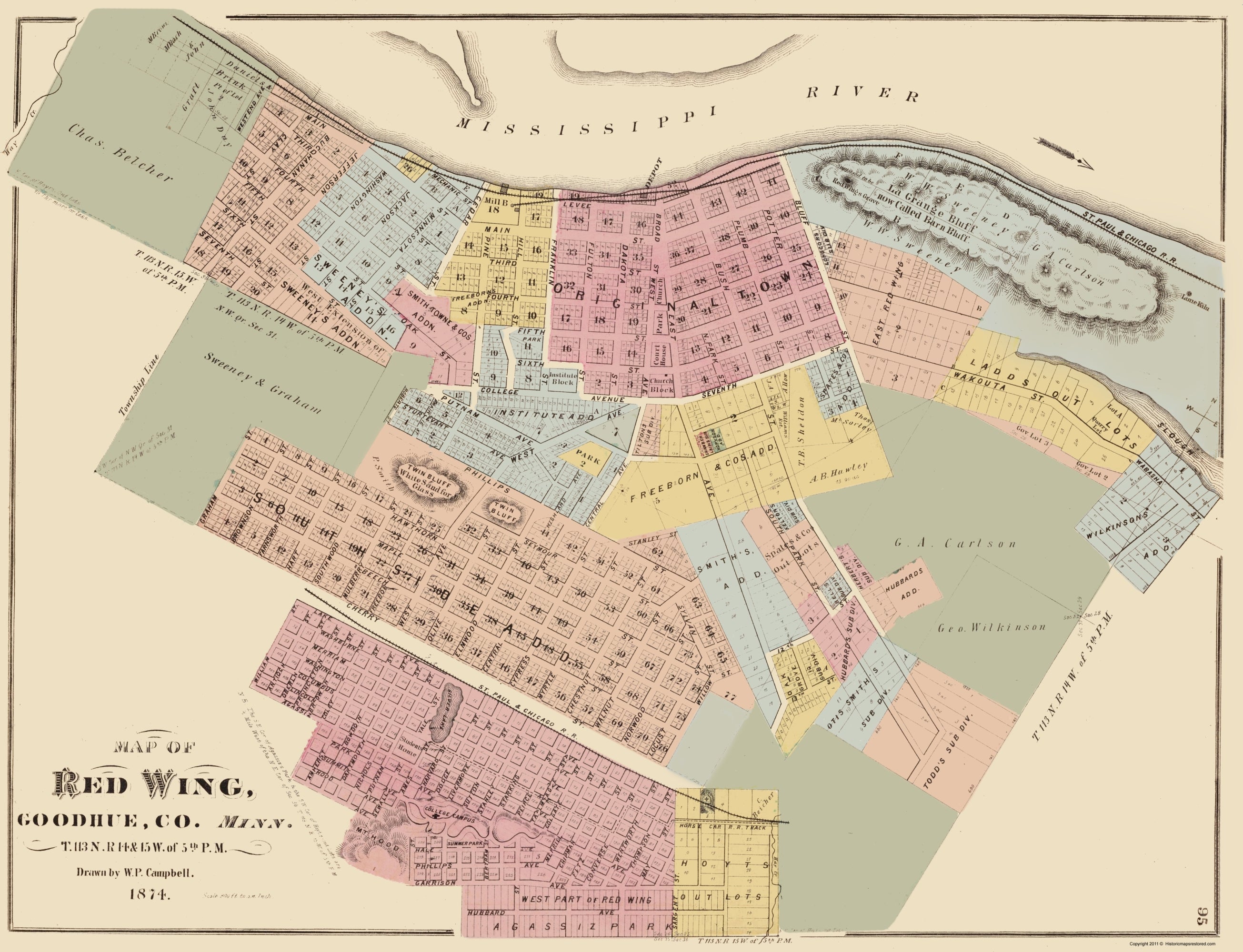 Red Minnesota Historic City Map - Red Wing Minnesota - Andreas 1874 - Vintage Wall A ...