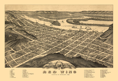 Historic Panoramic View - Red Wing Minnesota - Shober 1880 - 33.40 x 23 - Vintage Wall Art