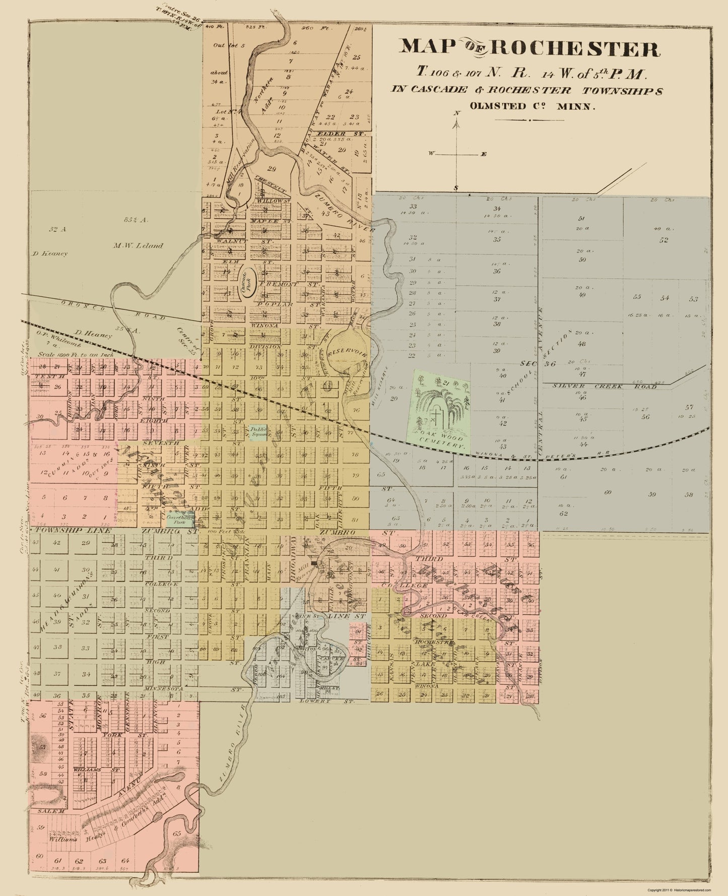 Historic City Map - Rochester Minnesota - Andreas 1874 - 23 x 28.30 - Vintage Wall Art