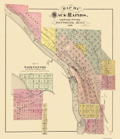 Historic City Map - Sauk Rapids Minnesota - Andreas 1876 - 23 x 26.56 - Vintage Wall Art