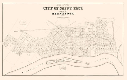 Historic City Map - St Paul Minnesota - Nichols 1852 - 36.;38 x 23 - Vintage Wall Art