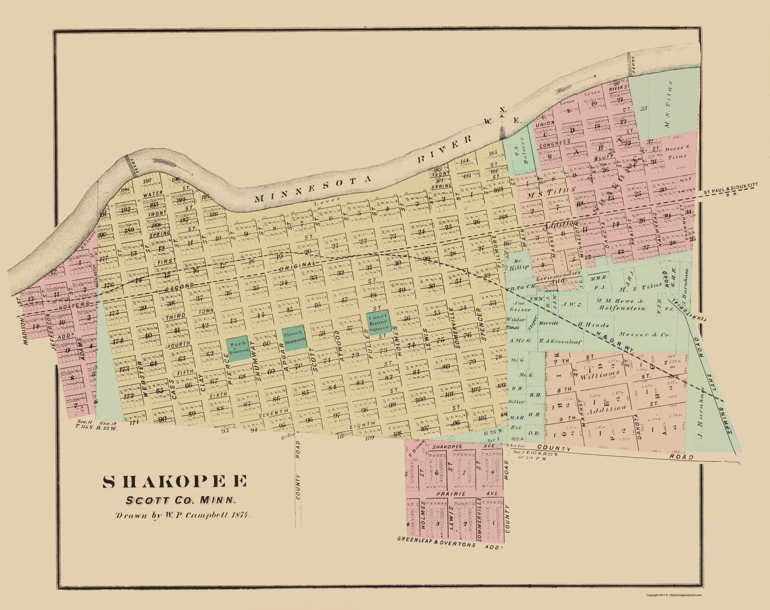 Historic City Map - Shakopee Minnesota - Andreas 1874 - 23 x 29.02 - V ...