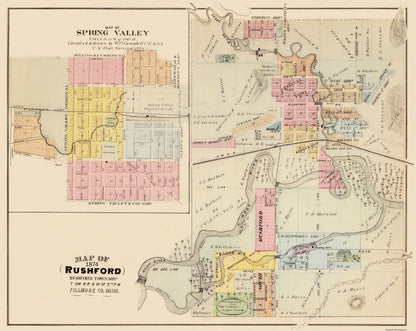 Historic City Map - Spring Valley Rushford Minnesota - Andreas 1874 - 28.94 x 23 - Vintage Wall Art