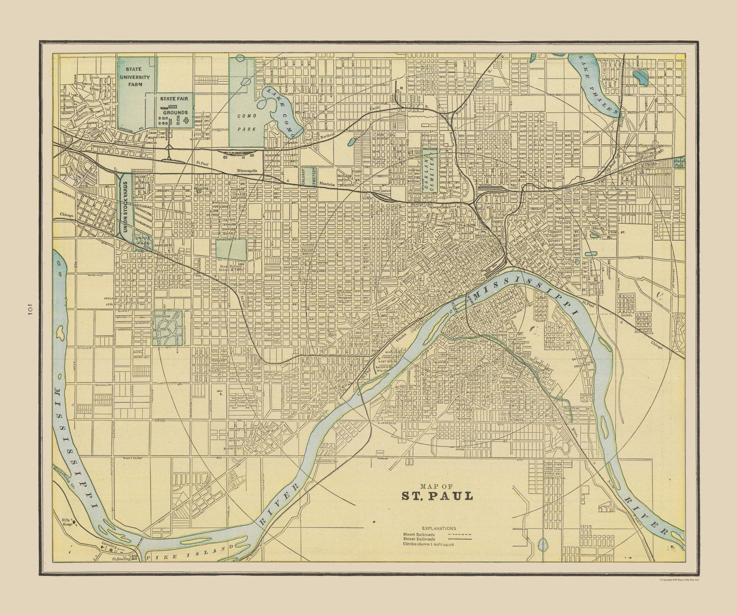 Historic City Map - St Paul Minnesota - Cram 1892 - 27.57 x 23 - Vintage Wall Art