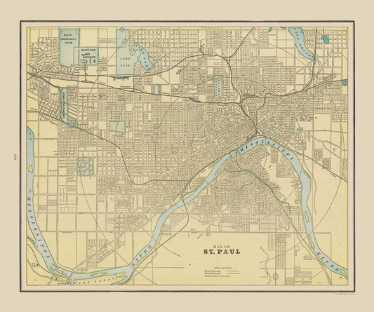 Historic City Map - St Paul Minnesota - Cram 1892 - 27.57 x 23 - Vintage Wall Art