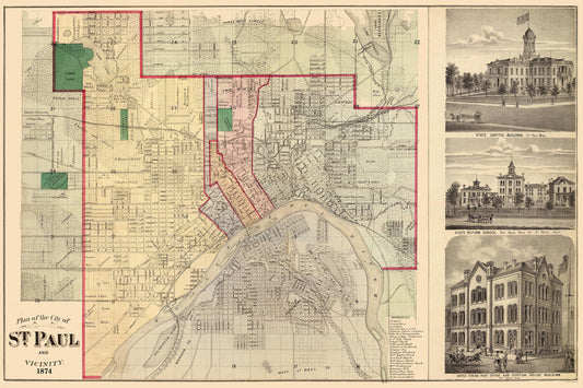 Historic City Map - Saint Paul Minnesota - Andreas 1874 - 34.5 x 23 - Vintage Wall Art