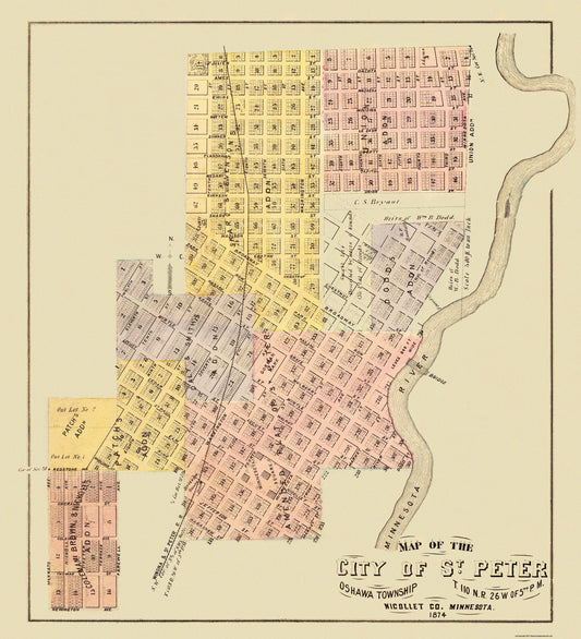 Historic City Map - Saint Peter Minnesota - Andreas 1874 - 23 x 25.25 - Vintage Wall Art