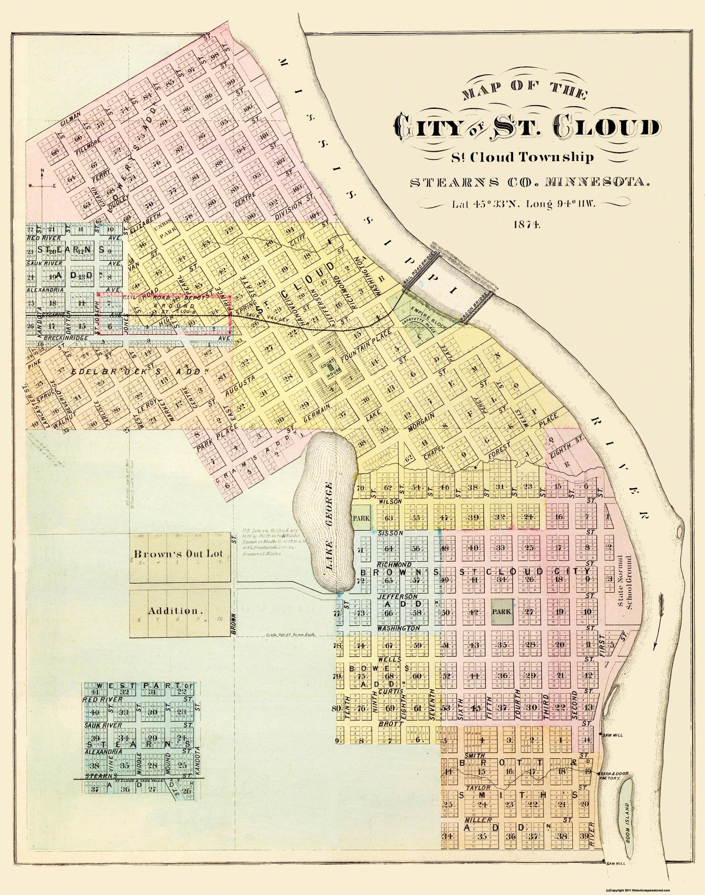 Historic City Map - Saint Cloud Minnesota - Andreas 1874 - 23 x 29.19 - Vintage Wall Art