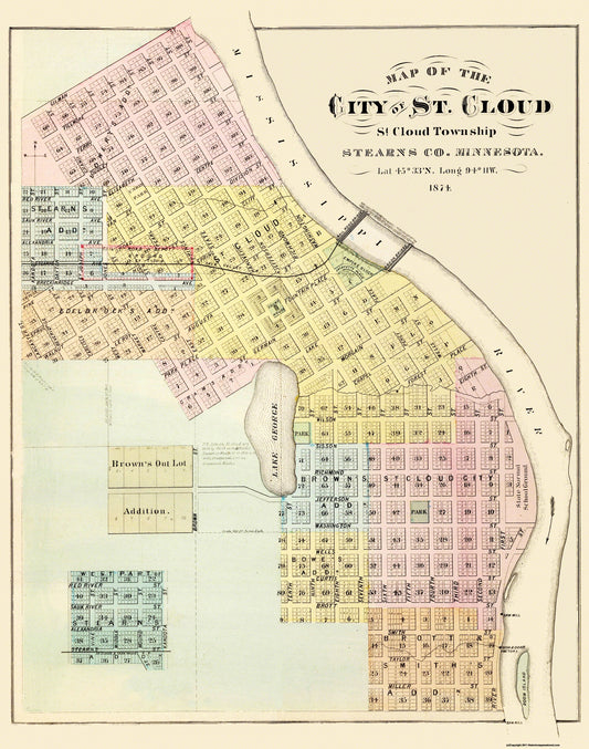 Historic City Map - Saint Cloud Minnesota - Andreas 1874 - 23 x 29.19 - Vintage Wall Art