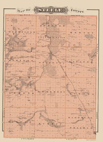 Historic County Map - Steele County Minnesota - Andreas 1874 - 23 x 31.49 - Vintage Wall Art